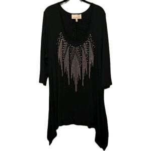 Antthony Originals 3/4 Sleeve Tunic Top Womens 1X Black Knit Pullover Stud Front